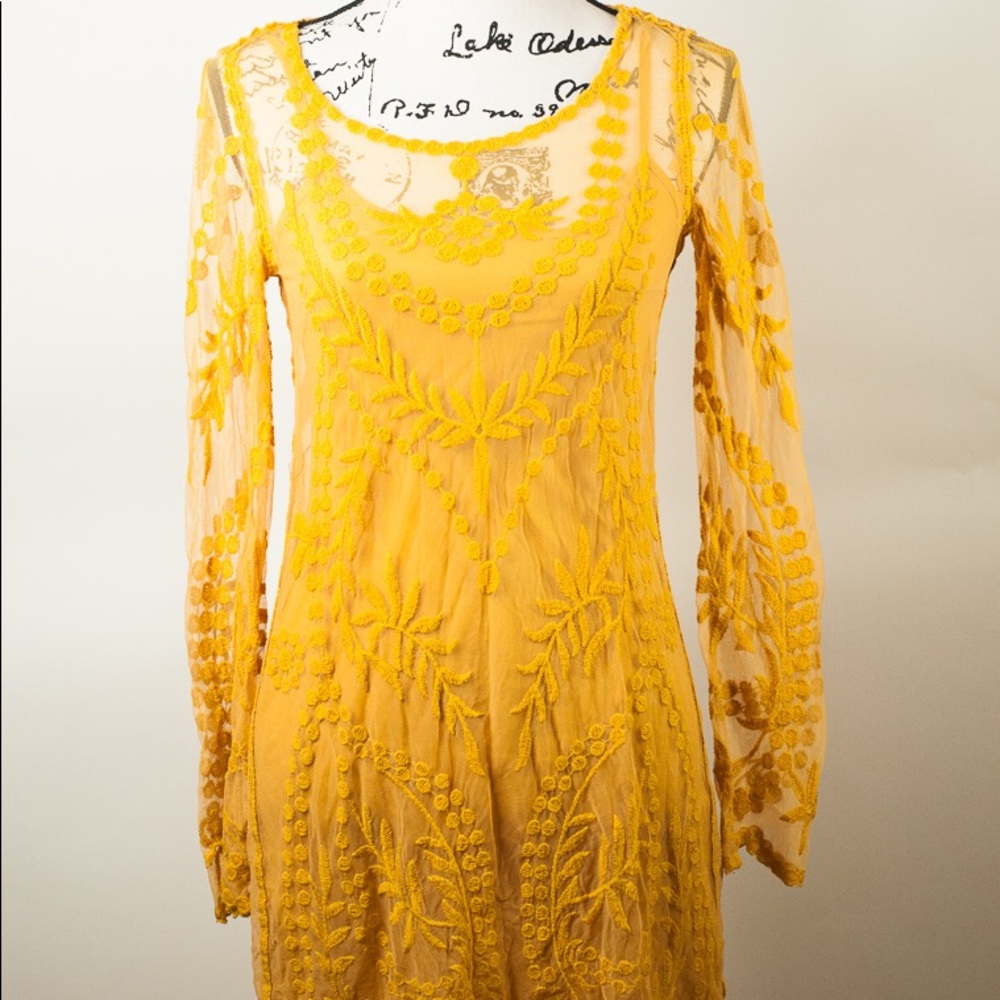 H&M mustard yellow lace dress